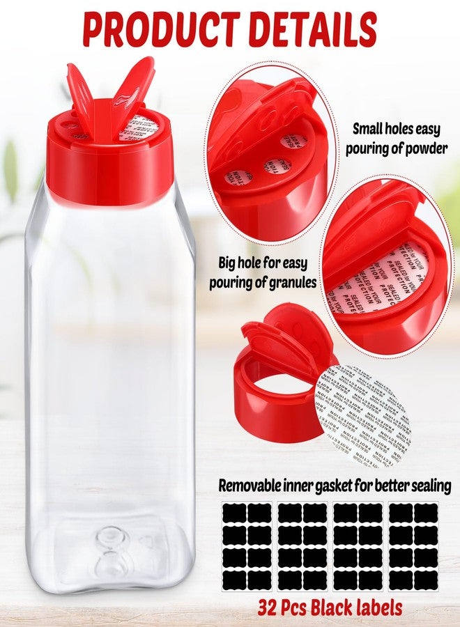 Mifoci 28 Pack 16 oz Plastic Spice Jars with Cap Square Plastic Bottle Containers with Shaker Lids and Stickers Large Seasoning Shaker Empty Powder Storage Container for Storing Salt Herbs (Red) - Image 3