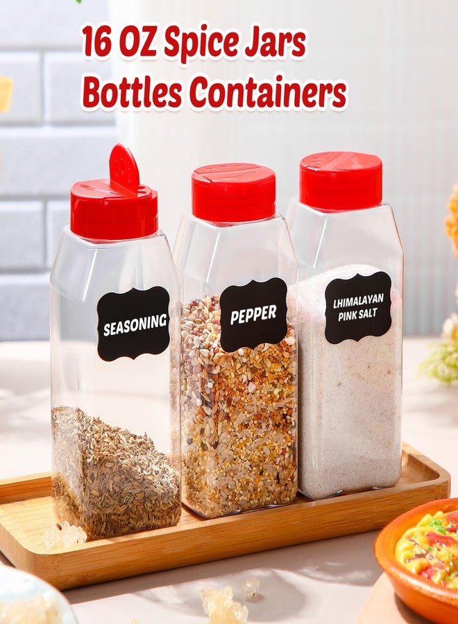 Mifoci 28 Pack 16 oz Plastic Spice Jars with Cap Square Plastic Bottle Containers with Shaker Lids and Stickers Large Seasoning Shaker Empty Powder Storage Container for Storing Salt Herbs (Red) - Image 4