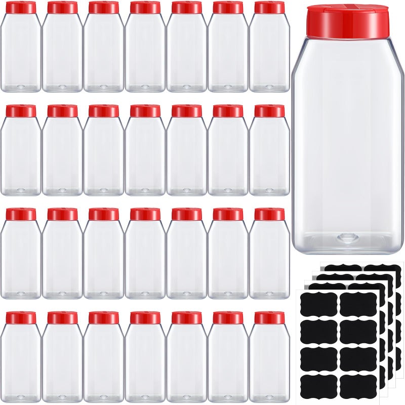 Mifoci 28 Pack 16 oz Plastic Spice Jars with Cap Square Plastic Bottle Containers with Shaker Lids and Stickers Large Seasoning Shaker Empty Powder Storage Container for Storing Salt Herbs (Red) - Image 1