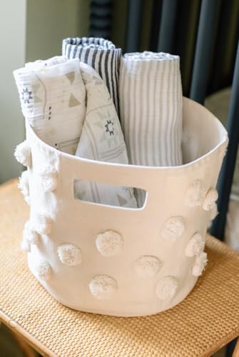 Pehr Pom Pom Basket, Pint (Natural) | 100% Cotton Canvas Storage for Nursery, Playroom & Home | Decorative Organizer | 10”D x 9”H - Image 3