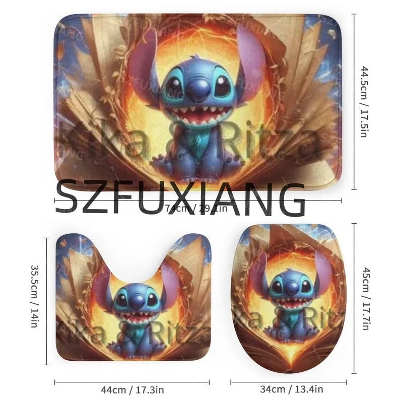 Y&D Competitive Price  Stitch Book Bathroom Mat Set 4 Pcs Waterproof Shower Curtain Cheap Price Bathroom Accessory Set - Image 3
