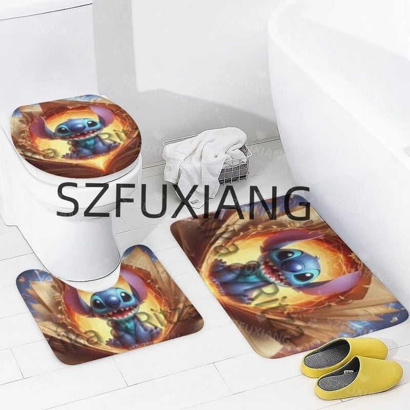 Y&D Competitive Price  Stitch Book Bathroom Mat Set 4 Pcs Waterproof Shower Curtain Cheap Price Bathroom Accessory Set - Image 4