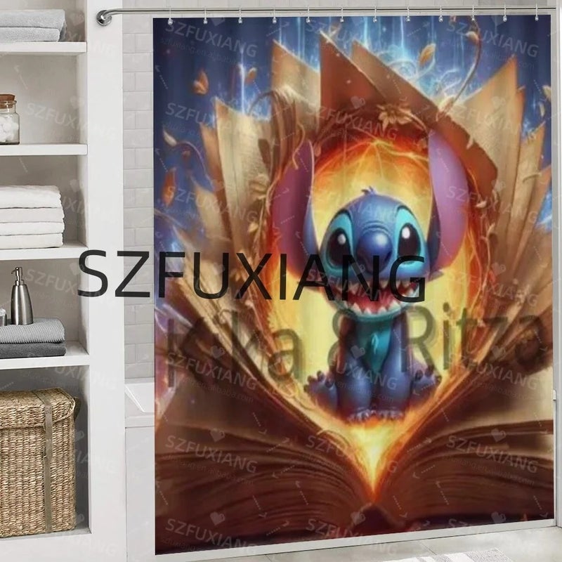 Y&D Competitive Price  Stitch Book Bathroom Mat Set 4 Pcs Waterproof Shower Curtain Cheap Price Bathroom Accessory Set - Image 5