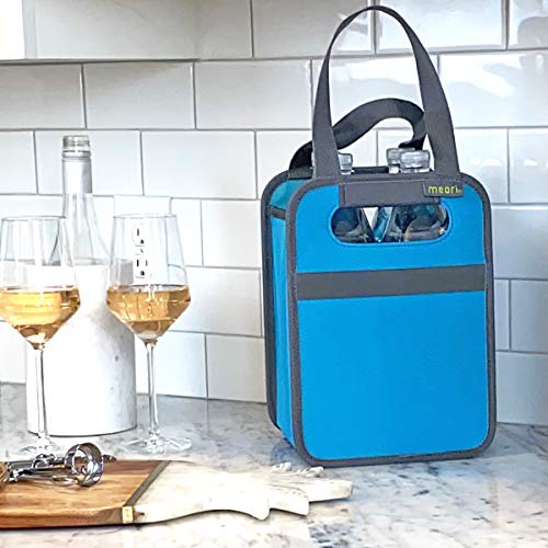 meori Foldable 4 Bottle Wine Tote Azure Blue Organize Crate Glass Dividers Stylish Travel Storage Box Liquor Spirits Tastings Grocery Shopping Hostess Gift, A100815 - Image 5