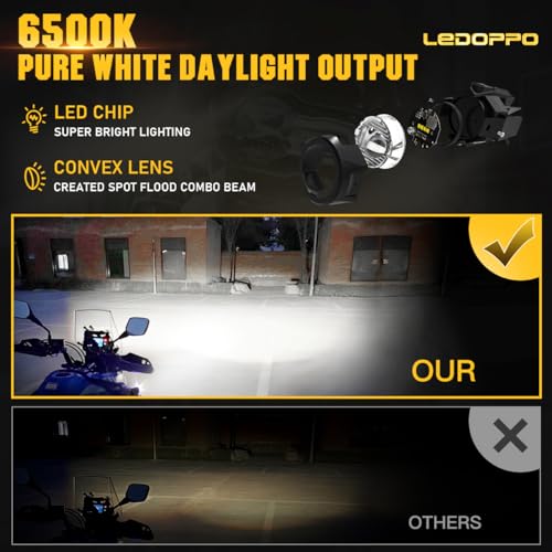 LEDOPPO Motorcycle Auxiliary Lights Kit LED Spot Driving Fog Lights White with Switch Wiring Harness Clamp Mount Brackets Kit for R1200GS K1600 ADV Adventure Touring Motorcycle E-Bike - Image 2