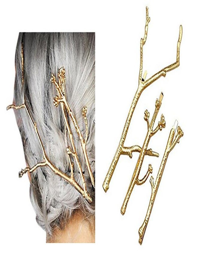 Fodattm Set of 3 Vintage Tree Branch Hair Clip Barrette Women Lady Hair Pin Head Dress DIY Hair Accessories (Gold) - Image 1