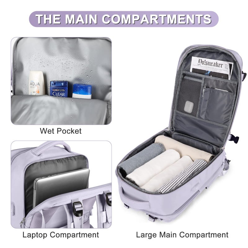 coofay Carry On Backpack Flight Approved Personal Item Travel Backpack For Women Airline Approved Waterproof Sports Luggage Backpack Casual Daypack Small Hiking Backpack Purple Backpack - Image 4