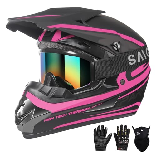 Cutey Youth Kids Motocross Helmet Adult ATV Dirt Bike Helmet OffRoad BMX 4Wheeler Full Face Motorcycle Helmet WGoggles Gloves Mask DOT Approved Pink S - Image 1