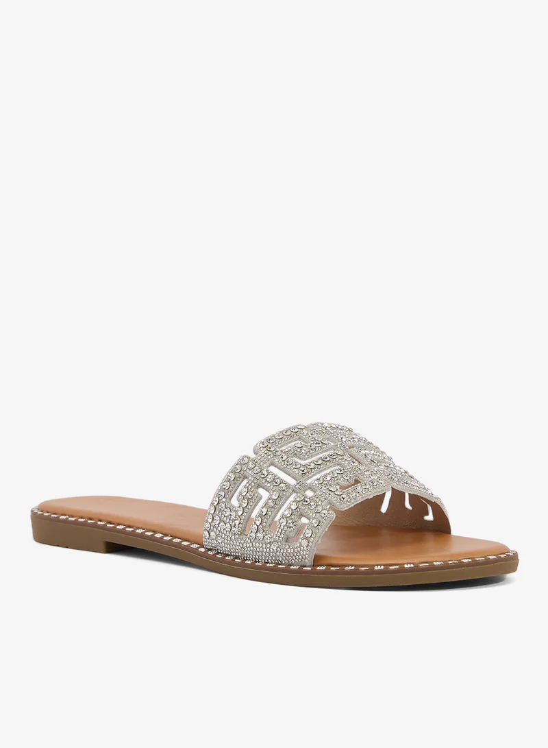 ترافل من نمشي صنادل مسطحة مرصعة بالكريستال الفضي