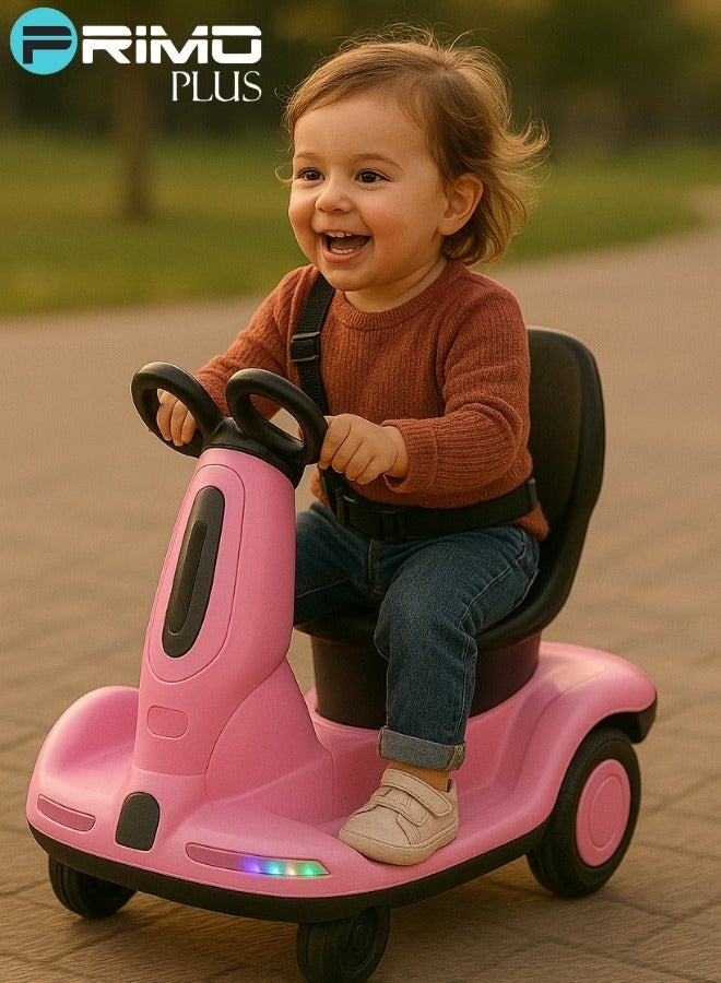 PRIMO PLUS "Smart Electric Scooter for Kids with Music, Colorful LED Lights, and Safety Belt – Comfortable Seat with Backrest, Intelligent Foot Pedal Steering System, Silent Electric Motor with Safe Speed (5–10 km/h), Fast Charging (3–5 Hours) for Up to 2 Hours of Fun, 4 Sturdy Wheels with Balance System for Maximum Stability and Safety, Suitable for Children Aged 2–8 Years up to 50 kg – Perfect for Home, Gardens, Parks, and Entertainment Areas" - Image 2