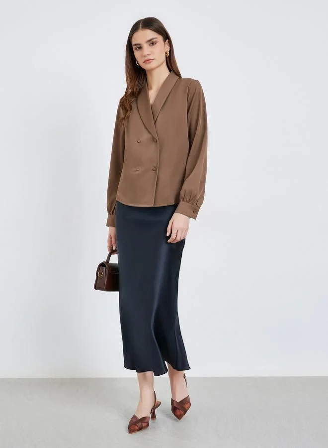 Styli Women Brown Buttoned Wrap Top