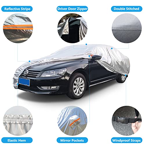 SEAZEN Car Cover Waterproof All Weather, Full car Covers UV Protection/Snowproof/Dustproof, Universal Car Cover 2 Layer with Zipper (Fit Sedan Length Up to 209") - Image 4