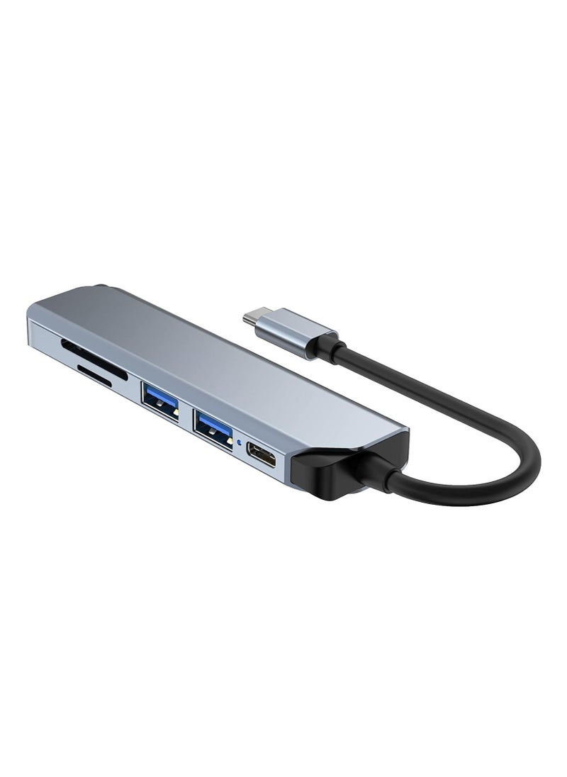 JAJEEK USB C Hub, 6-in-1 USB C Adapter, Multiport Docking Station with USB 3.0, USB 2.0, SD/TF Card Readers, and USB-C Ports for MacBook Pro, Laptops, and Smartphones  - Image 3