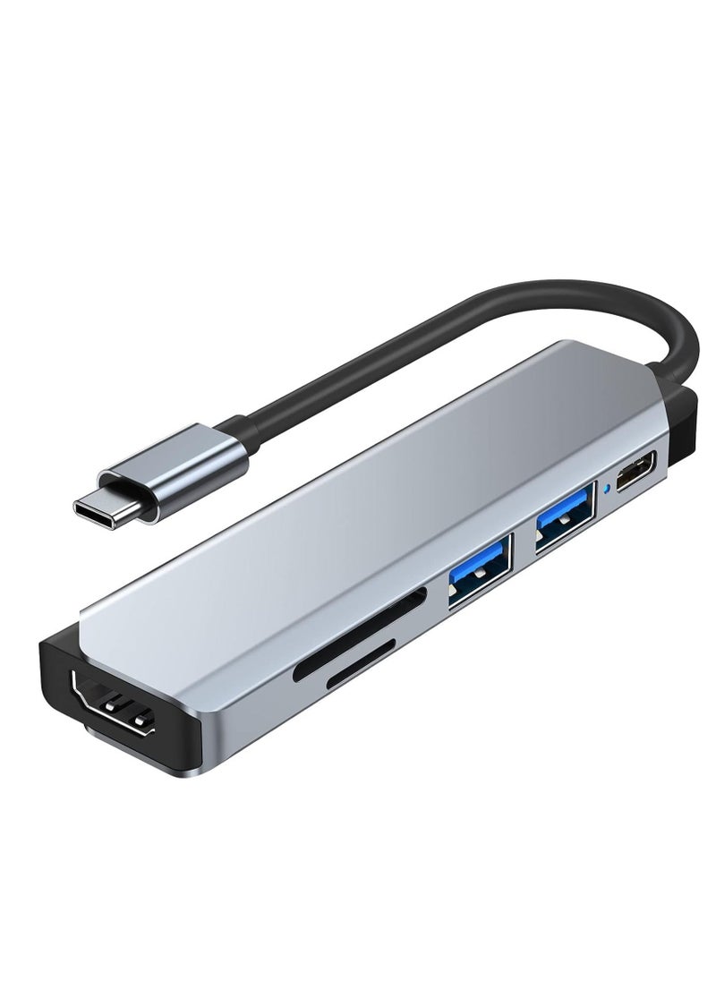 JAJEEK - USB C Hub, 6-in-1 USB C Adapter, Multiport Docking Station with USB 3.0, USB 2.0, SD/TF Card Readers, and USB-C Ports for MacBook Pro, Laptops, and Smartphones - Image 1