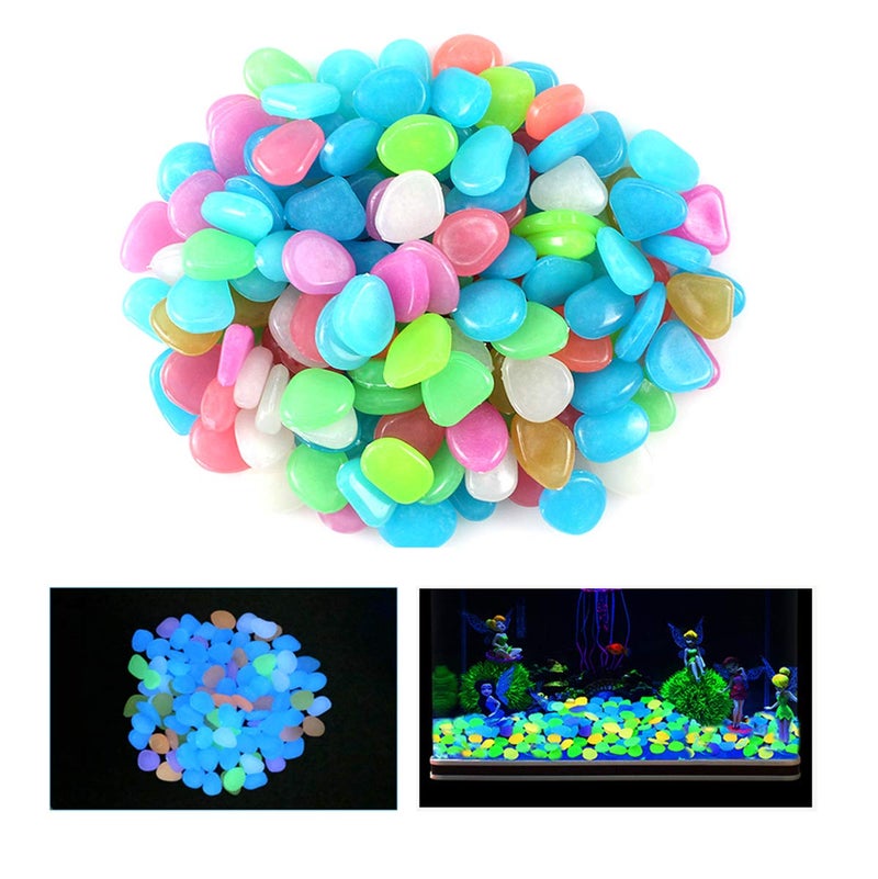 QIAONIUNIU 100 Pcs New Colorful Glow in The Dark Pebbles Stones Rocks for Fish Tank Aquarium Garden Walkway - Image 1