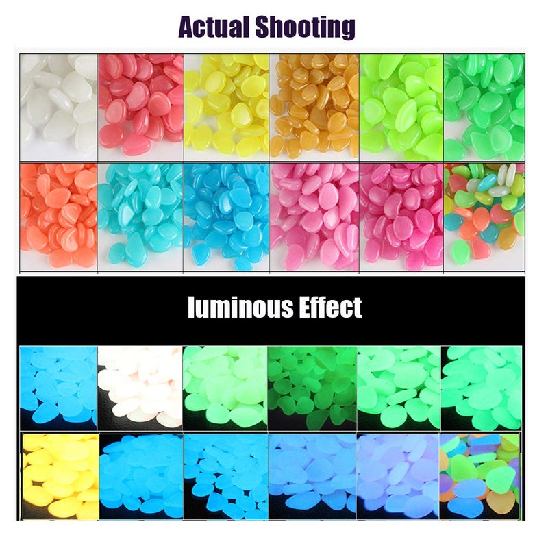 QIAONIUNIU 100 Pcs New Colorful Glow in The Dark Pebbles Stones Rocks for Fish Tank Aquarium Garden Walkway - Image 2