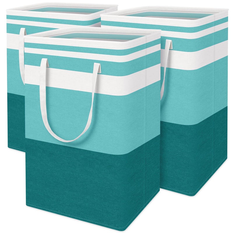BlissTotes 3Pack Laundry Basket FreestandingWaterproof Laundry Hamper Collapsible Tall Clothes Hamper with Easy Carry Handles for Clothes Towels in the Family and DormGradient Green75L