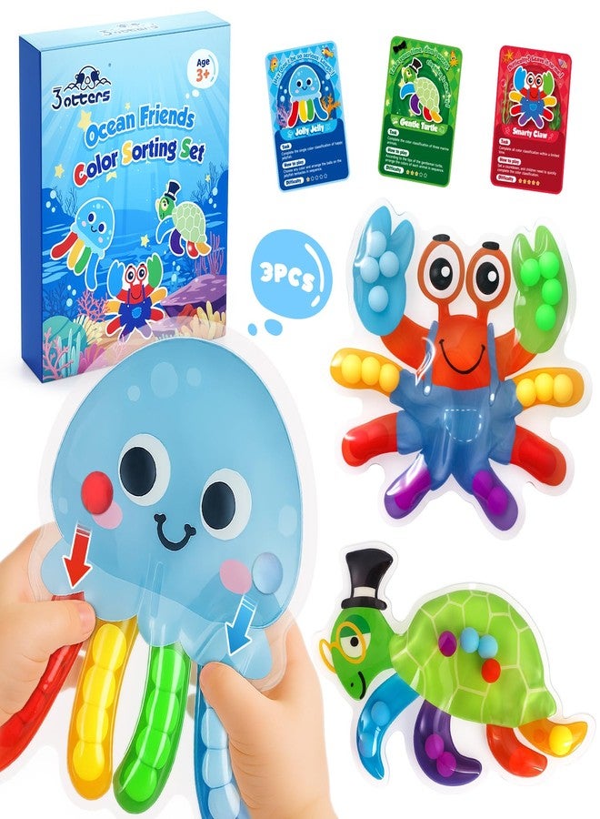 3 otters Color Sorting Sensory Toys, Sea Animals Fine Motor Matching Games Fidget Toys with 3 Game Cards for Toddlers Birthday Party Gift - Image 1