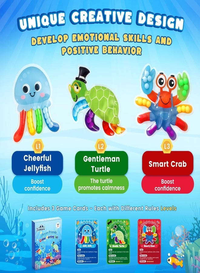 3 otters Color Sorting Sensory Toys, Sea Animals Fine Motor Matching Games Fidget Toys with 3 Game Cards for Toddlers Birthday Party Gift - Image 2