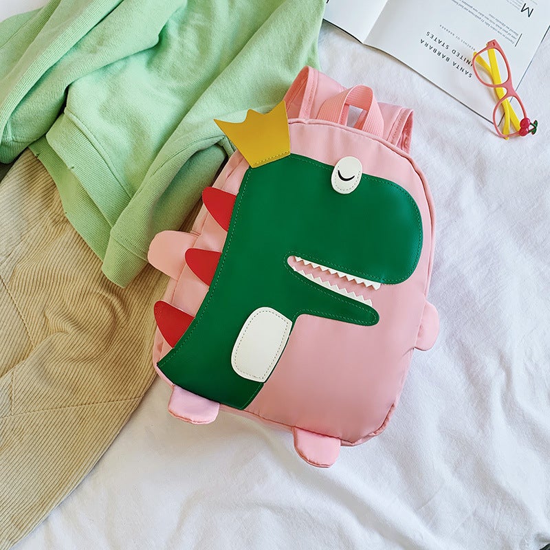 New Kids Dinosaur Backpack Cartoon Student Bag Large Pink 