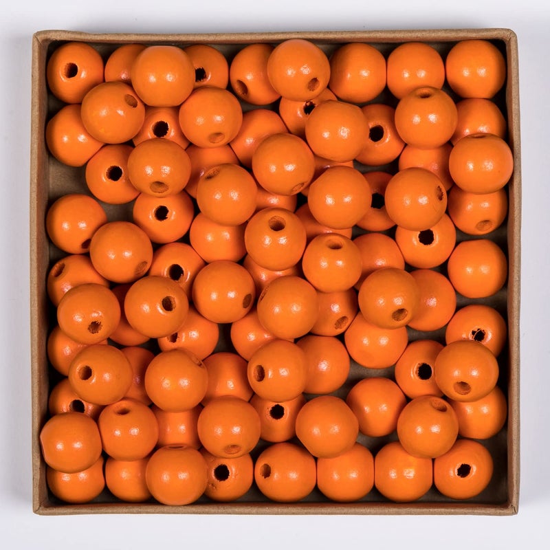 Decoendiy 100 Pieces Wood Beads for Crafts 16mm Colored Round Wooden Beads Natural Farmhouse Polished Spacer Loose Beads Wood Ball for Home Decor Jewelry Making DIY Crafting Orange