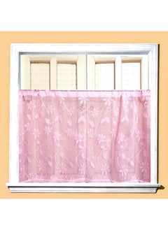AURORA Aurora Half Window Floral Curtains 84 cm Long and Width 100 cm (1 pc) (Pink)  - Image 1