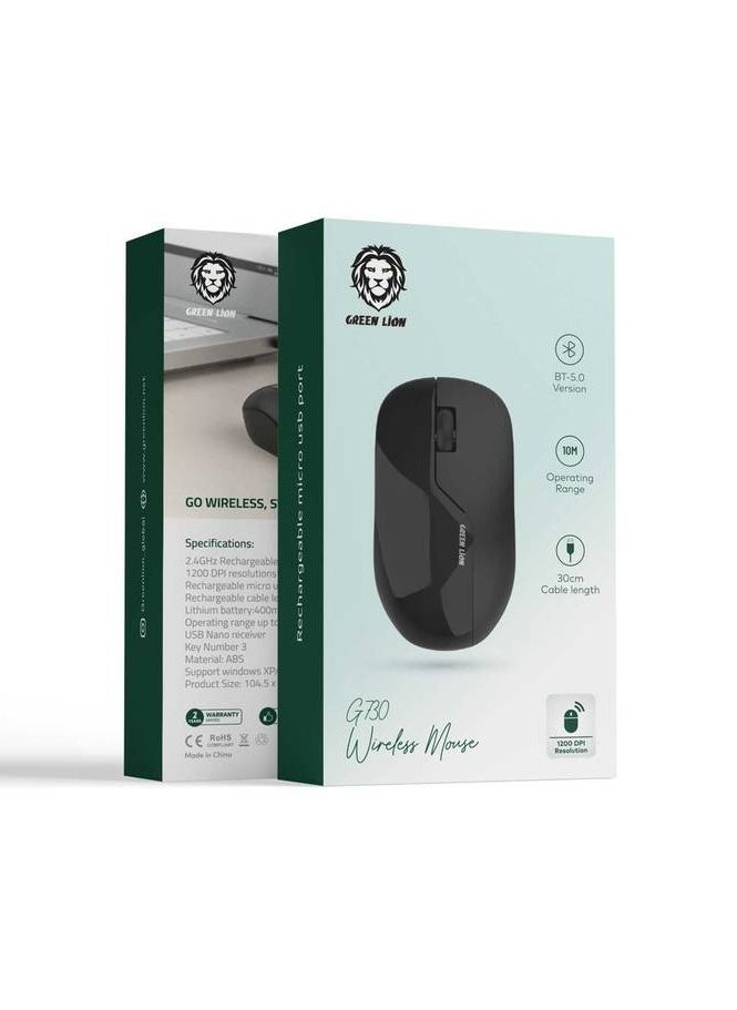 GREEN LION - G730 Wireless Mouse / 1200 DPI Resolution / Up to 10M Operating Range / 3 Key Number / ABS Material - Black - Image 1