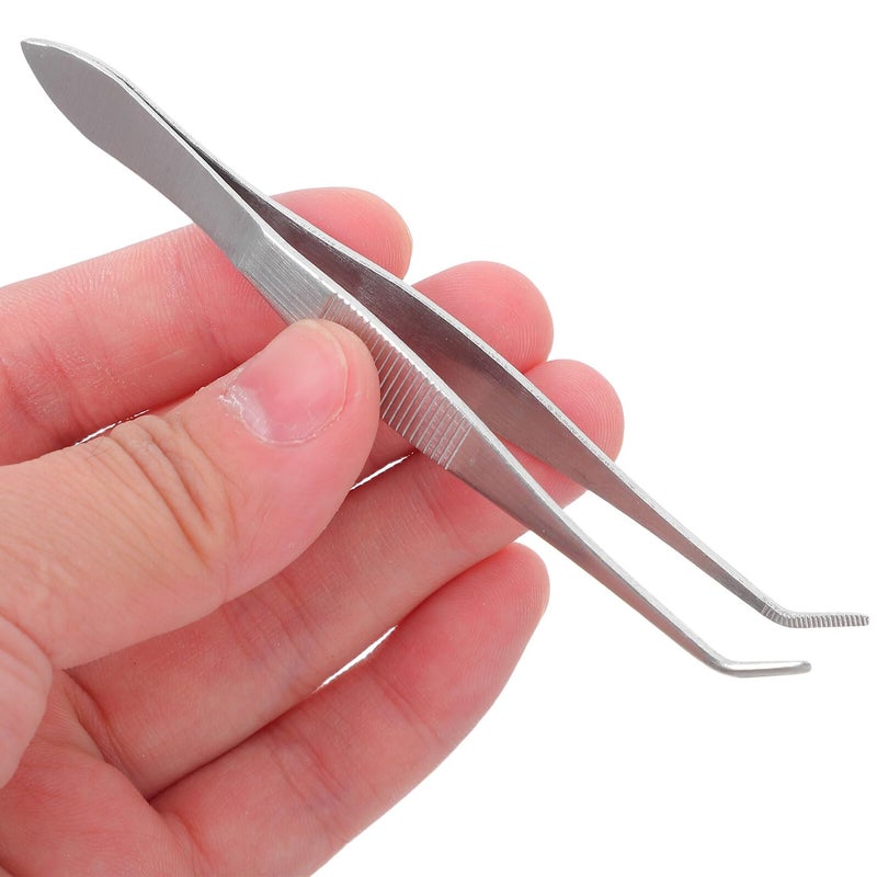 Stainless Steel Serrated Tweezers 5 Pack 10cm Angled Tip Anti Slip Precision Forceps - Image 5
