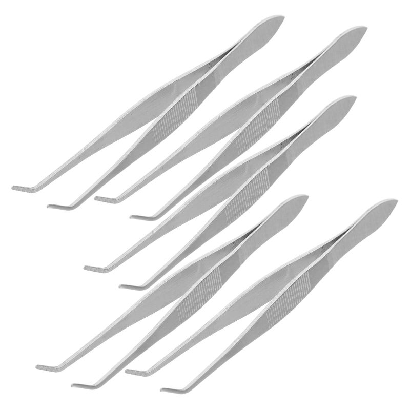 Stainless Steel Serrated Tweezers 5 Pack 10cm Angled Tip Anti Slip Precision Forceps - Image 2
