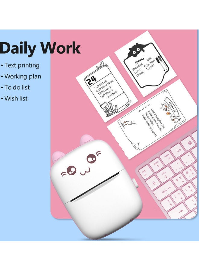 طابعة حرارية صغيرة محمولة بدون حبر وردي/أبيض - Image 4