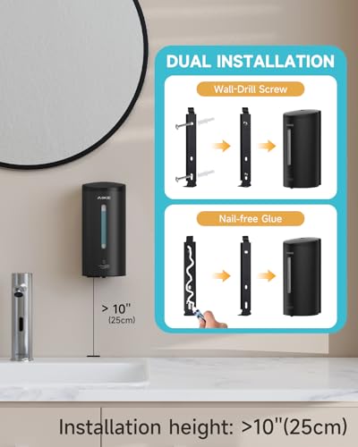 AIKE Automatic Wall Mount Liquid Soap Dispenser Commercial Stainless Steel with 25oz Large Capacity Save Time Effort and CostModel AK1205Matte Black - Image 3