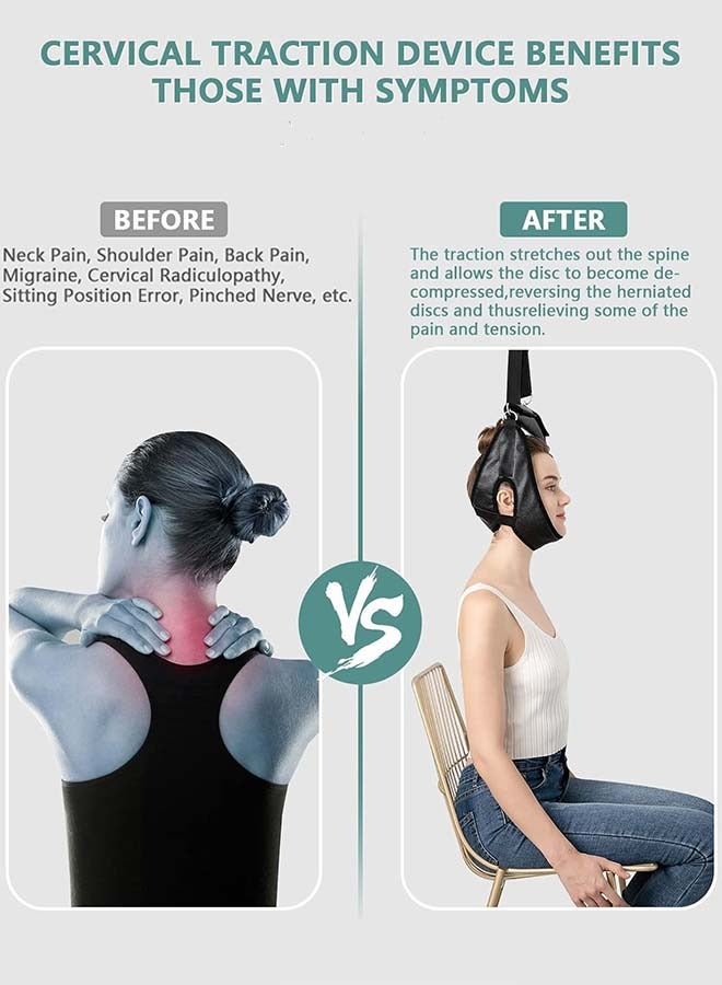 YIM-VIBEHAUS Neck Stretcher Cervical Traction Device for Neck Pain Relief Portable Cervical Traction Over Door for Neck Decompression Neck Hammock  - Image 2