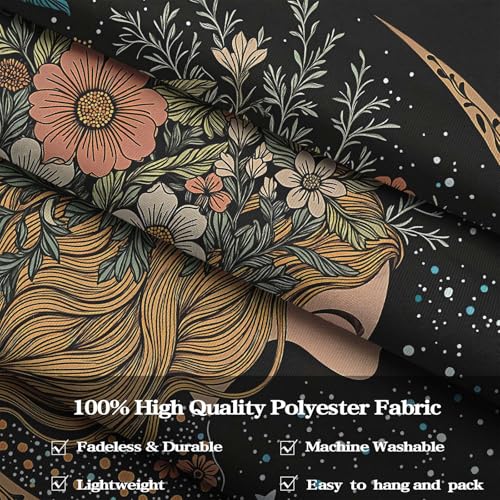 Neasow Moon Girl Floral Tapestry, Botanical Nature Wall Art, Boho Aesthetic Mystic Decor for Living Room Bedroom Home, Green 36x48 inches - Image 5