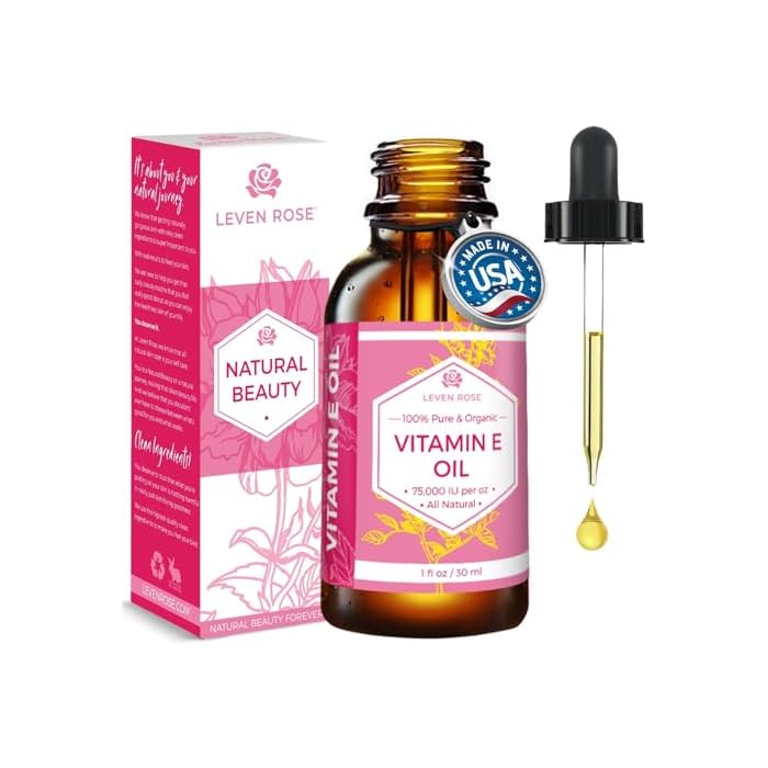 Leven Rose 100% Vitamin E Oil 75,000 IU per oz 100% Natural, Organic, Pure Vitamin E Oil for Skin, Face, Hair, Nails 1oz