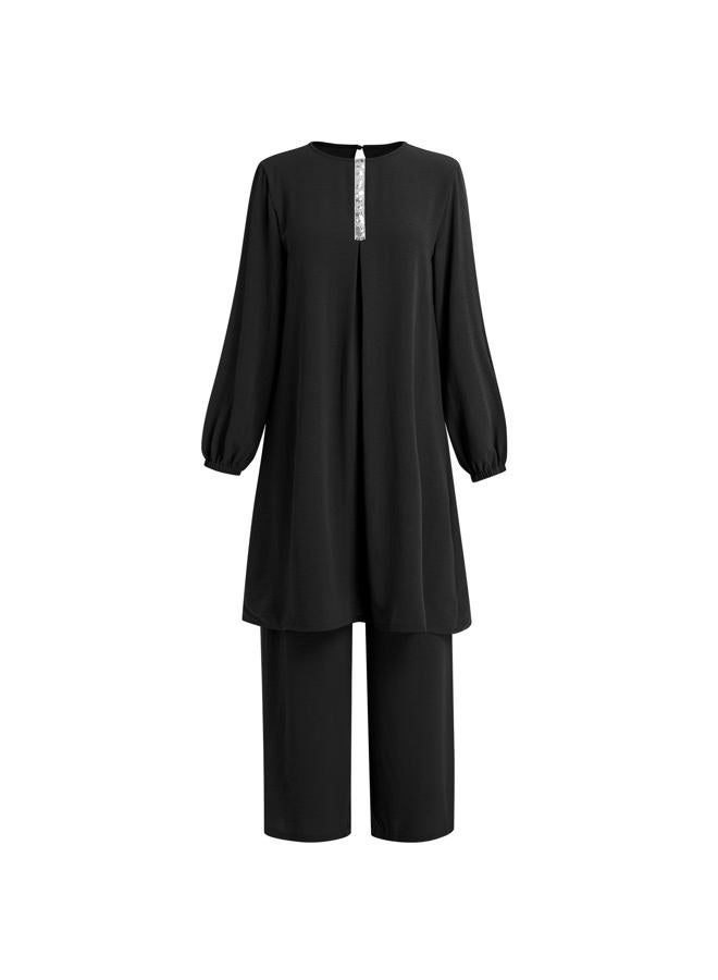 ODIZLI Plus Size Muslim Women's Long Top Dress Wide Leg Pants Women Modest Islamic Dubai Dress Kaftan Abayas Islamic Abaya Eid Ramadan Prayer Clothes Khimar Middle East Outfit Id al-Fitr Black b S - Image 5