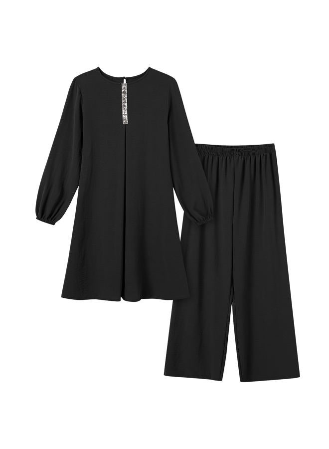 ODIZLI Plus Size Muslim Women's Long Top Dress Wide Leg Pants Women Modest Islamic Dubai Dress Kaftan Abayas Islamic Abaya Eid Ramadan Prayer Clothes Khimar Middle East Outfit Id al-Fitr Black b S - Image 4