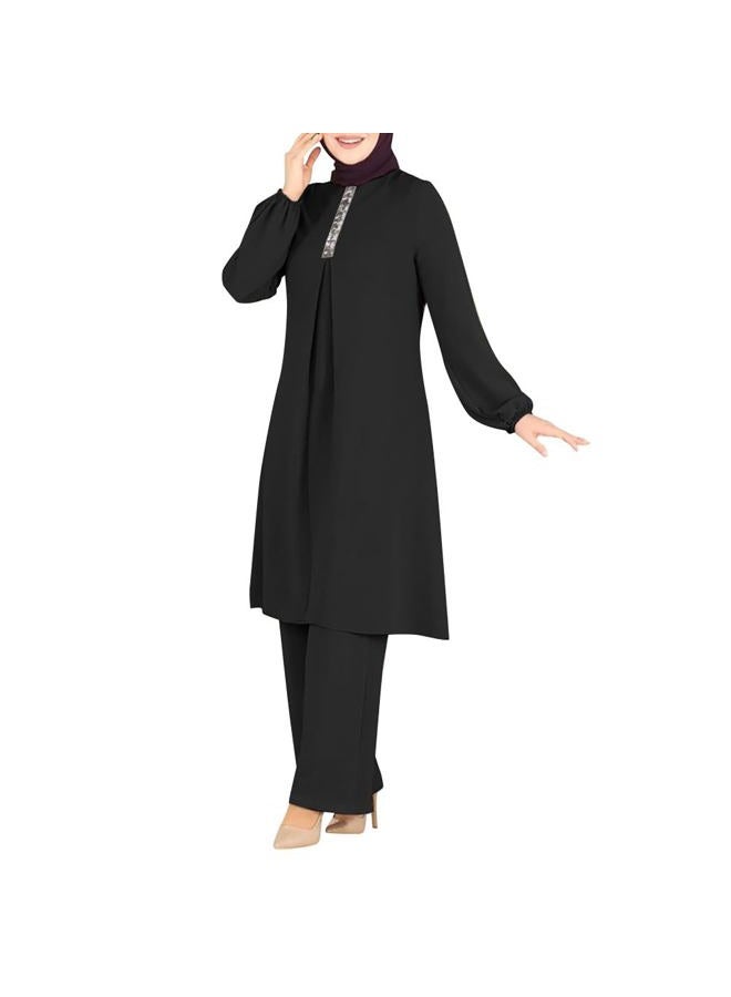 ODIZLI Plus Size Muslim Women's Long Top Dress Wide Leg Pants Women Modest Islamic Dubai Dress Kaftan Abayas Islamic Abaya Eid Ramadan Prayer Clothes Khimar Middle East Outfit Id al-Fitr Black b S - Image 1