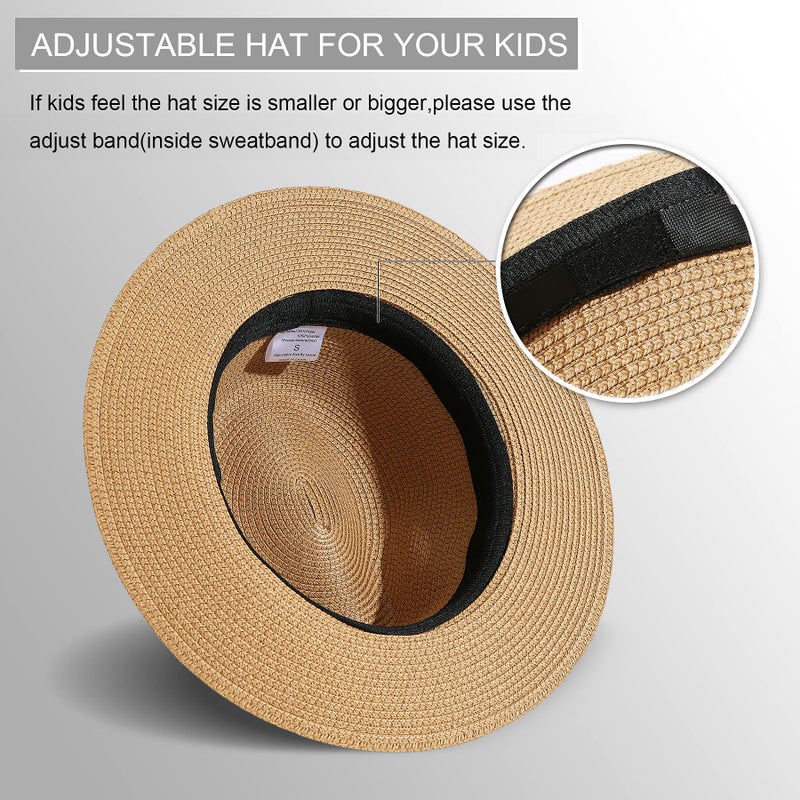 Jastore Little Kids Girls Boys Summer Fedora Straw Hat Wide Brim Floppy Beach Sun Visor Hat (Style B-Khaki, 3-6 Years) - Image 3