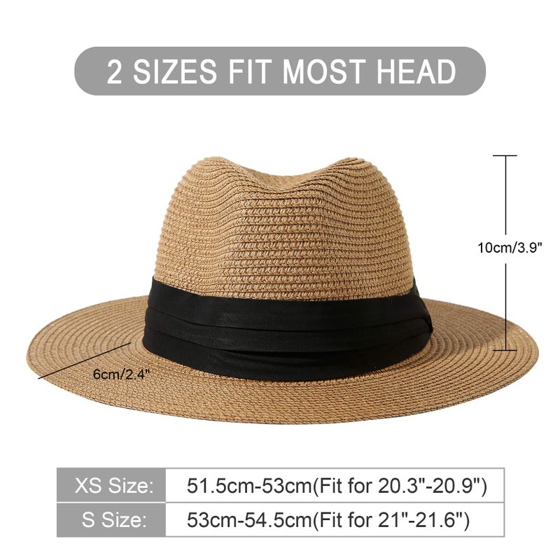 Jastore Little Kids Girls Boys Summer Fedora Straw Hat Wide Brim Floppy Beach Sun Visor Hat (Style B-Khaki, 3-6 Years) - Image 2