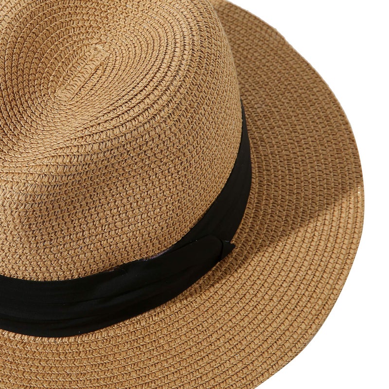 Jastore Little Kids Girls Boys Summer Fedora Straw Hat Wide Brim Floppy Beach Sun Visor Hat (Style B-Khaki, 3-6 Years) - Image 4