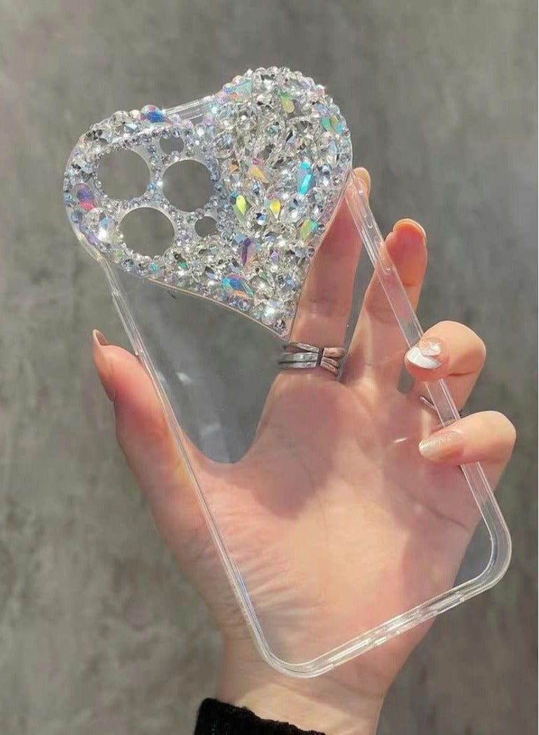 Captaintech Luxury Bling Rhinestone 3D Diamond Love Case Cute Glitter Sparkle Soft Silicone TPU Case Cover Compatible with iPhone 13 Pro Max - Image 1