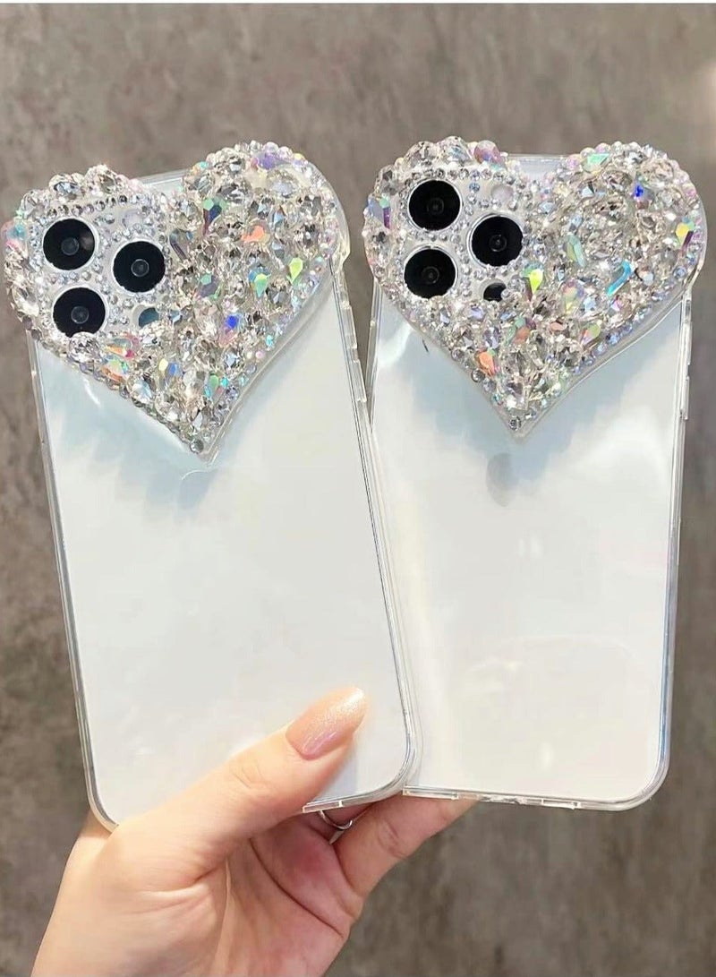 Captaintech Luxury Bling Rhinestone 3D Diamond Love Case Cute Glitter Sparkle Soft Silicone TPU Case Cover Compatible with iPhone 13 Pro Max - Image 5