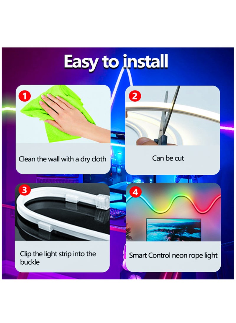 شريط نيون ذكي، شريط إضاءة LED ذكي، 5 أمتار مع التحكم في التطبيق ومزامنة موسيقى WiFi، متوافق مع Alexa، مساعد Google، ضوء نيون USB LED لغرفة النوم، وغرفة المعيشة، وتزيين الألعاب