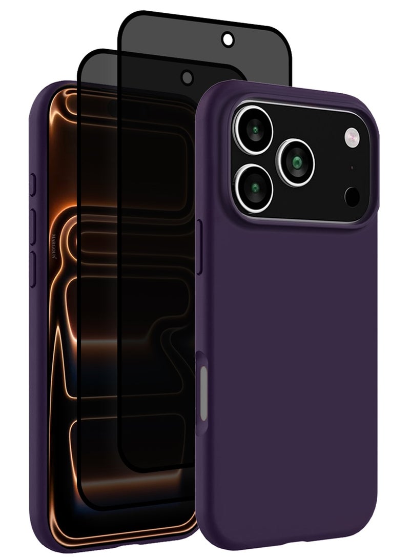 CATANES 3 Packs Silicone Protective Phone Case for iPhone 17 Pro Max - Soft Anti-Scratch Microfiber Lining Ultra Slim Drop Protection Phone Cover with Two Privacy Screen Protectors - Purple - Image 1