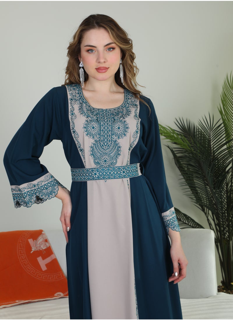 Bint Al Bilad Bint Al Bilad Women's Summer Long Luxury Jalabiya | Full-Length Kaftan Dress for Ramadan, Eid Ul Fitr, Wedding, Special Occasions | Embroidered Saudi Abaya | Modest Islamic Clothing  - Image 2