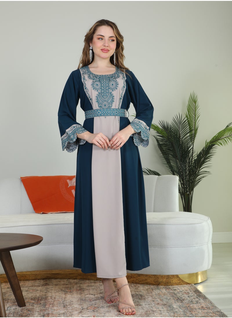 Bint Al Bilad Bint Al Bilad Women's Summer Long Luxury Jalabiya | Full-Length Kaftan Dress for Ramadan, Eid Ul Fitr, Wedding, Special Occasions | Embroidered Saudi Abaya | Modest Islamic Clothing  - Image 1