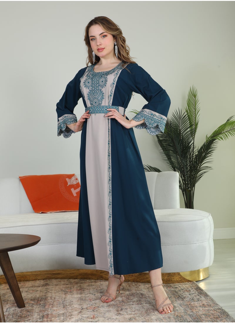 Bint Al Bilad Bint Al Bilad Women's Summer Long Luxury Jalabiya | Full-Length Kaftan Dress for Ramadan, Eid Ul Fitr, Wedding, Special Occasions | Embroidered Saudi Abaya | Modest Islamic Clothing  - Image 4