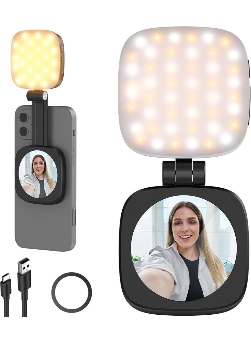 Neewer Magnetic Selfie Light Compatible with MagSafe iPhone,CRI95 700lx/0.3m Folding LED Phone Fill Ring Lighting with Mirror for Zoom Makeup Photography Recording Video Conference BLACK Magnetic Selfie Light - Image 1