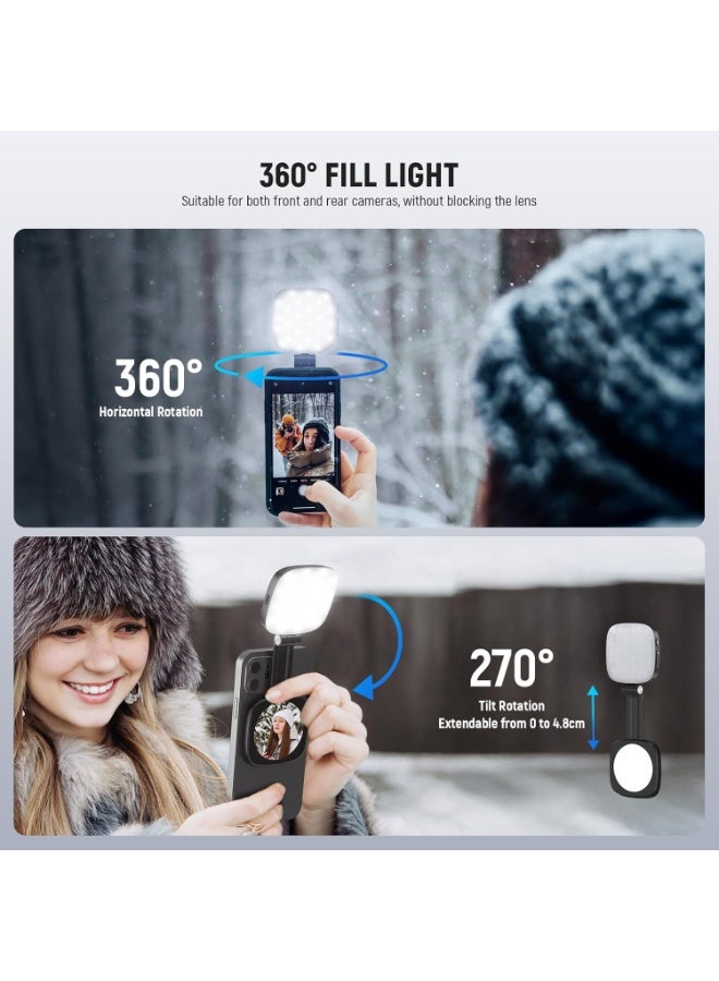 Neewer Magnetic Selfie Light Compatible with MagSafe iPhone,CRI95 700lx/0.3m Folding LED Phone Fill Ring Lighting with Mirror for Zoom Makeup Photography Recording Video Conference BLACK Magnetic Selfie Light - Image 5