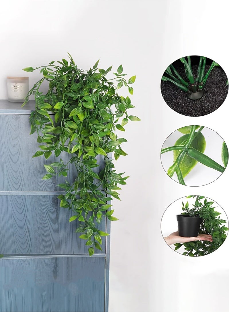 هايدو 2PCS مصنع ماندالا الكروم المعلق صناعيا في وعاء مع فتحات حقيقية أوراق النبات المعلق الوهمي صديق للبيئة مع ديكور الوعاء للمنزل والمكتب رفوف الحديقة الداخلية والخارجية - Image 2